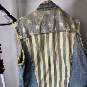 Denim Jean Jacket Vest, American flag print